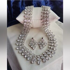 Swarovski Elements Platinum Clear Round Triple Row Tennis Statement Necklace NEW